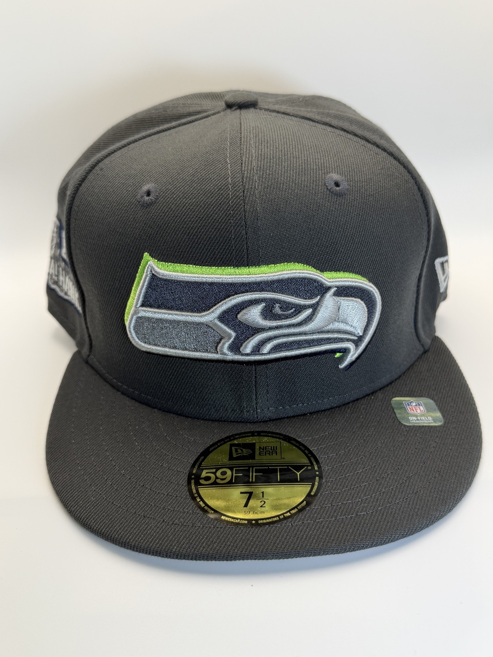 New Era 59FIFTY Seattle Seahawks Fitted Hat 7 1/2 Gray Black NFL Embroidered